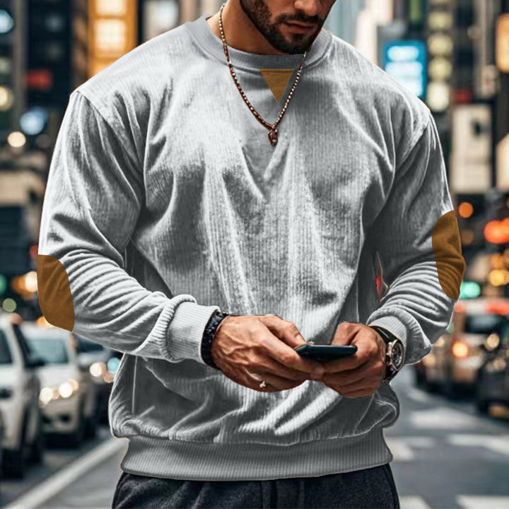 Herren gemütlicher Rundhals Pullover mit Ellbogenpatches Aliams