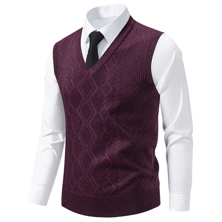 Herren elegante Strickweste mit V-Ausschnitt und strukturiertem Muster Aliams