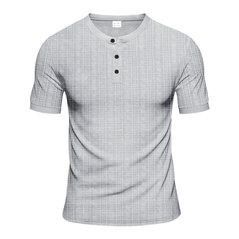 Herren Kurzarm-Henley-Shirt mit moderner Knopfleiste und subtiler Struktur Aliams