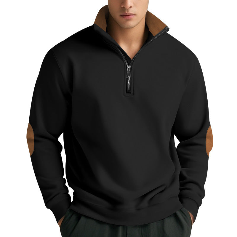 Herren Stehkragen Pullover mit Reißverschluss und Kontrastdetails Aliams