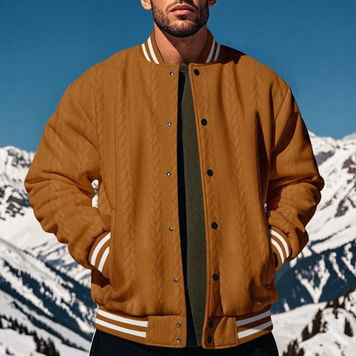 Herren Kunstfell-Collegejacke mit kontrastierenden Bünden und modernem Strickmuster Aliams