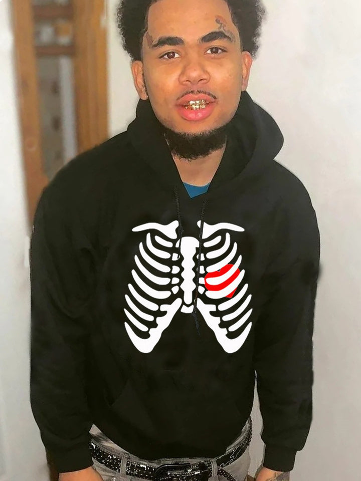 Herren Hoodie mit kreativem Skelett-Druck Aliams