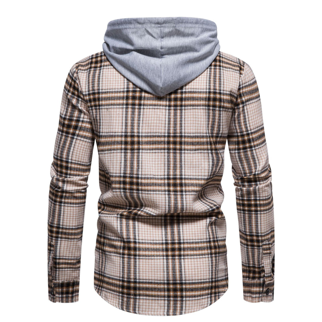 Herren Karo-Hemdjacke mit integrierter Kapuze und modernen Mustern Aliams