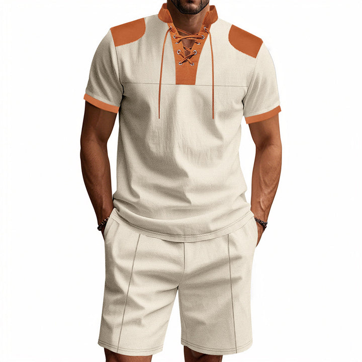 Herren sportliches Oberteil und Shorts-Set mit modischem Schnürdesign Aliams