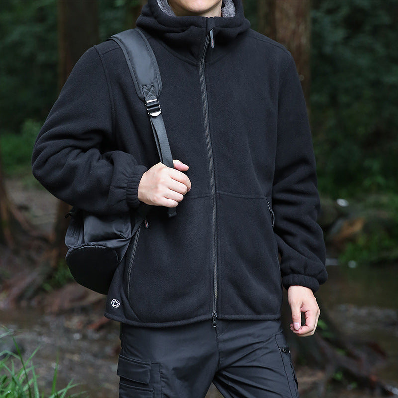 Herren Fleecejacke mit verstellbarer Kapuze und praktischen Reißverschlusstaschen Aliams