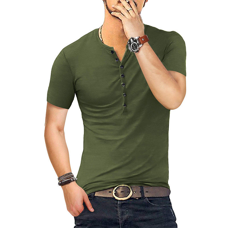 Herren Kurzarm-Henley-Shirt mit stilvollem Knopfverschluss Aliams