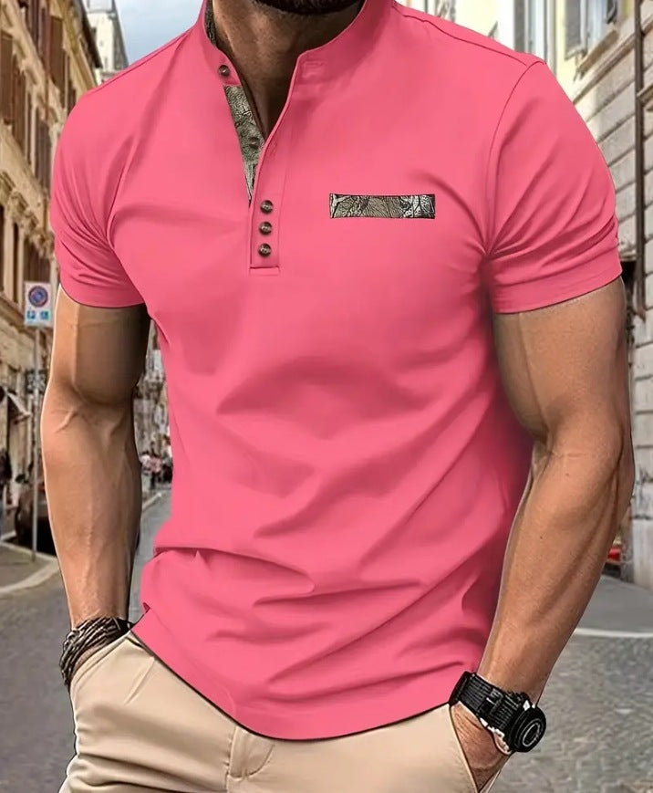 Herren Poloshirt mit modischem Stehkragen und eleganten Knöpfen Aliams