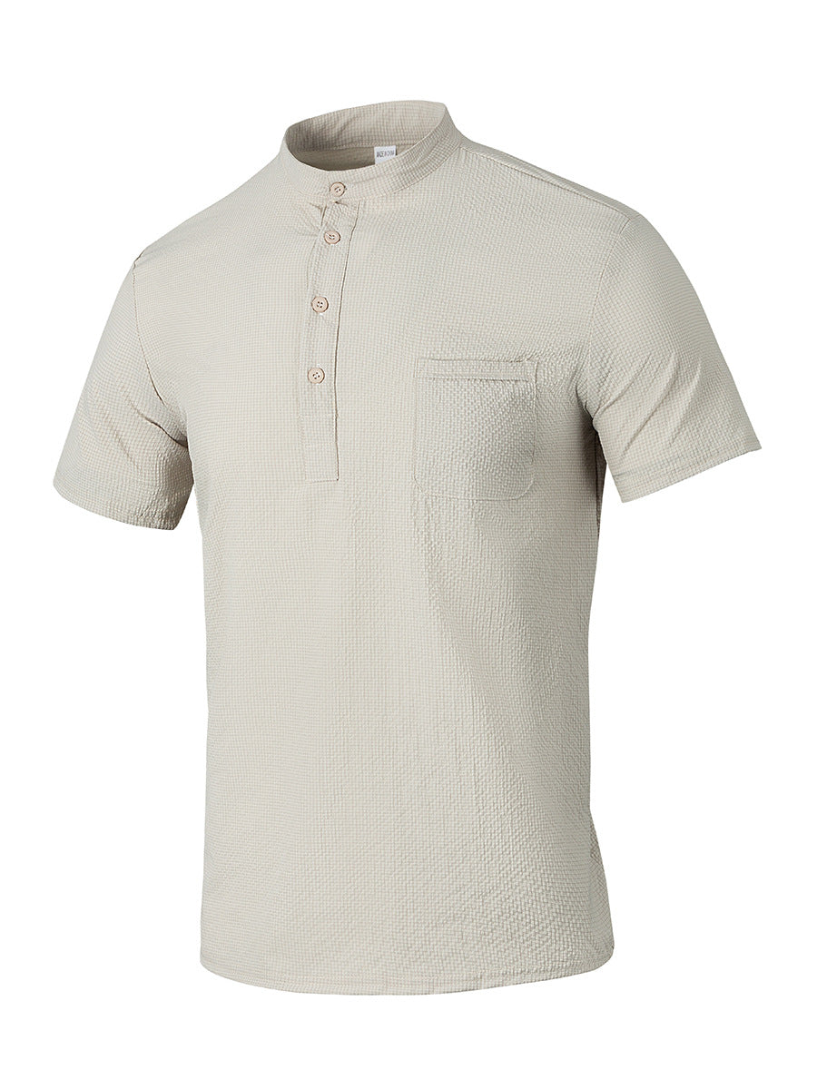 Herren Kurzarm-Hemd mit modernem Stehkragen und subtiler Struktur Aliams