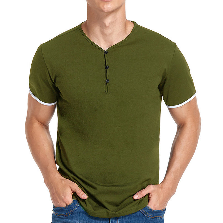 Herren Kurzarm Henley-T-Shirt mit modischem Stehkragen und detailreicher Knopfleiste Aliams