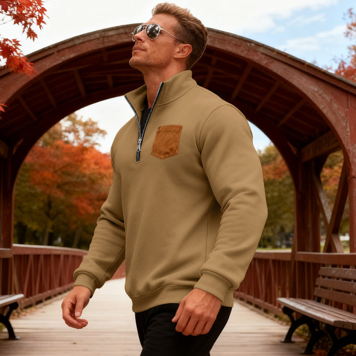 Herren Fleecepullover mit halbem Reißverschluss und praktischer Brusttasche Aliams
