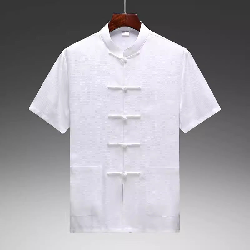 Herren Kurzarmhemd im traditionellen asiatischen Stil mit einzigartigen Knöpfen Aliams