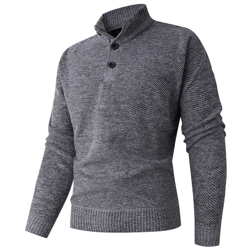 Herren Strickpullover mit hohem Kragen und durchgehendem Knopfverschluss Aliams