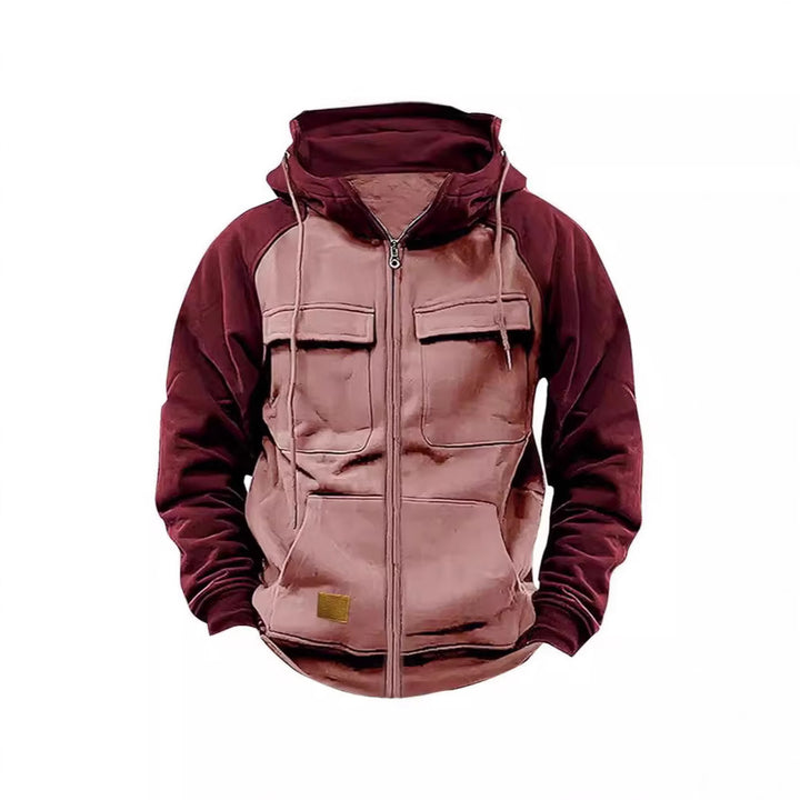 Herren Kapuzenjacke mit praktischen Vorder-Utility-Taschen und hohem Kragen Aliams