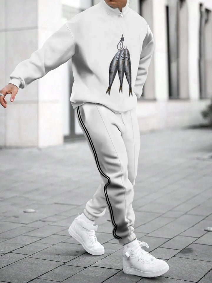 Herren Sportliches Sweatshirt mit modernem Zipper und grafischem Muster Aliams