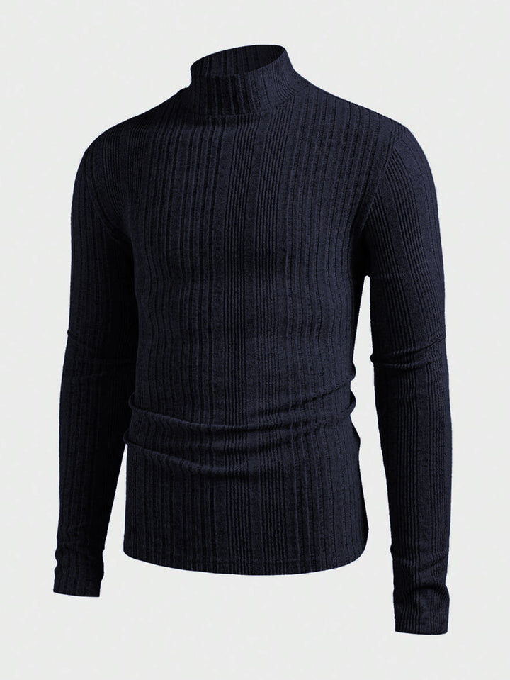 Herren Strickpullover mit hohem Kragen und Rippstruktur Aliams