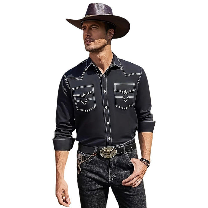 Herren Westernhemd mit kontrastierenden Nähten und Brusttaschen Aliams