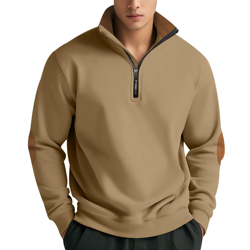 Herren Stehkragen Pullover mit Reißverschluss und Kontrastdetails Aliams
