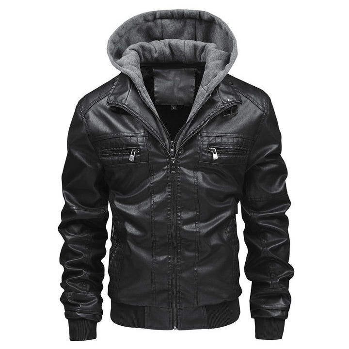 Herren Lederjacke mit abnehmbarem Kapuzen-Innenfutter Aliams