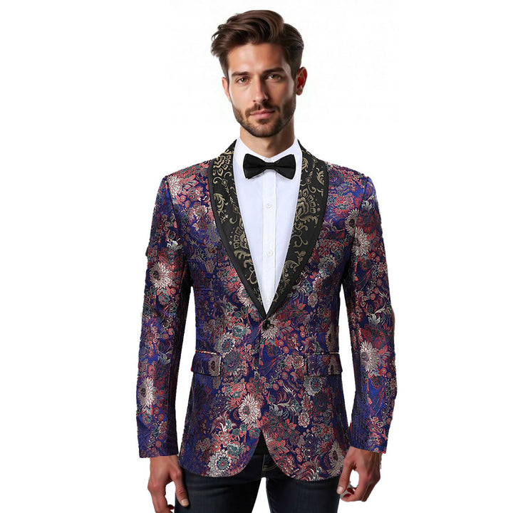 Herren eleganter Samtblazer mit floralem Muster Aliams