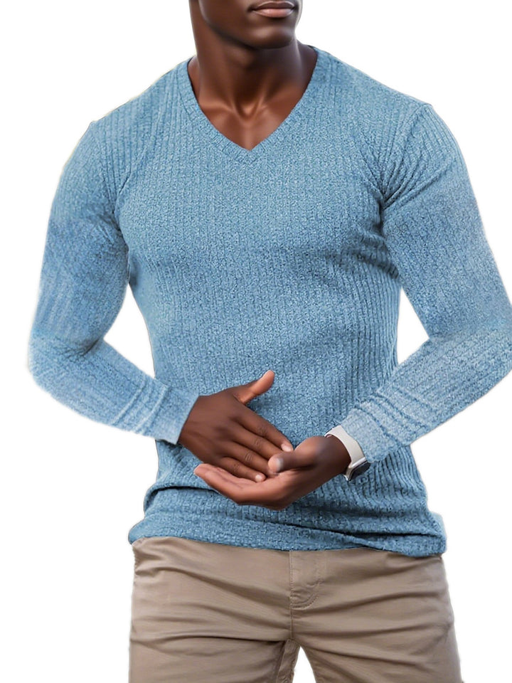 Herren elegantes V-Ausschnitt Pullover aus strukturiertem Strickmaterial Aliams