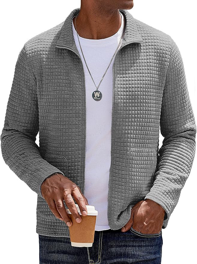 Herren Strukturierte Sweatjacke mit hohem Kragen und praktischen Taschen Aliams