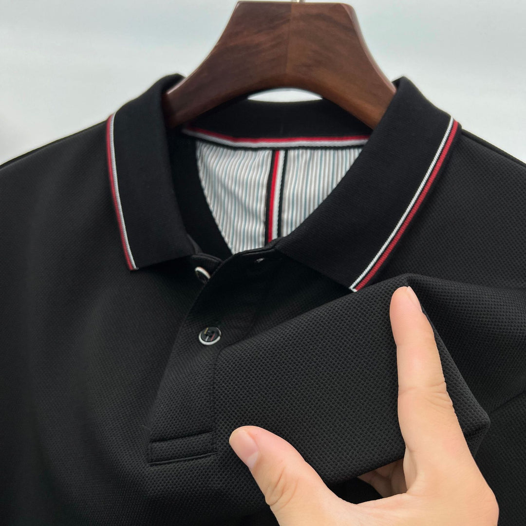 Herren elegantes Langarm-Polo mit modernem Kragen und stylischen Akzenten Aliams