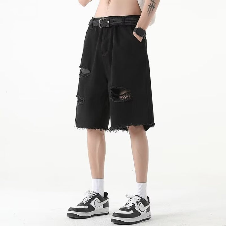 Herren Dänische Denim-Shorts mit auffälligen Rissen und lässigem Schnitt Aliams