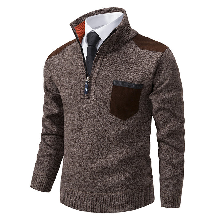 Herren eleganter Strickpullover mit Kragen und Taschen Aliams