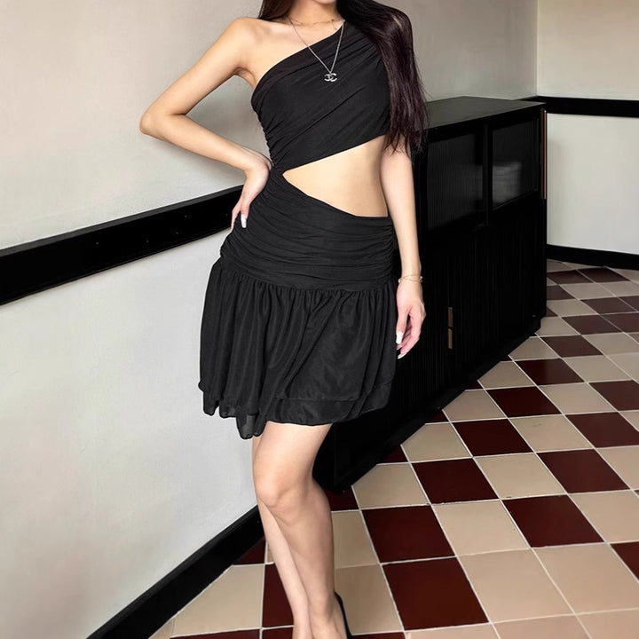 Damen Einseitiges Minikleid mit Cut-Out und Rüschendetails Aliams