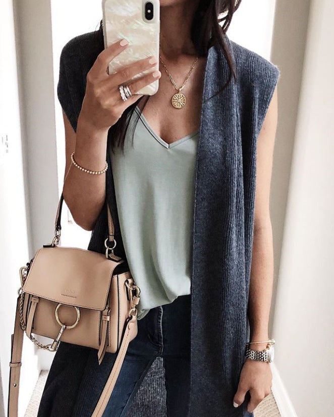 Damen offene Strickjacke mit lässigem Schnitt und langen Seitenpartien Aliams