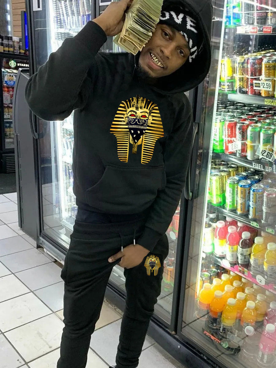 Herren Kapuzenpullover und Jogginghose Set mit künstlerischem Pharaonen-Motiv Aliams