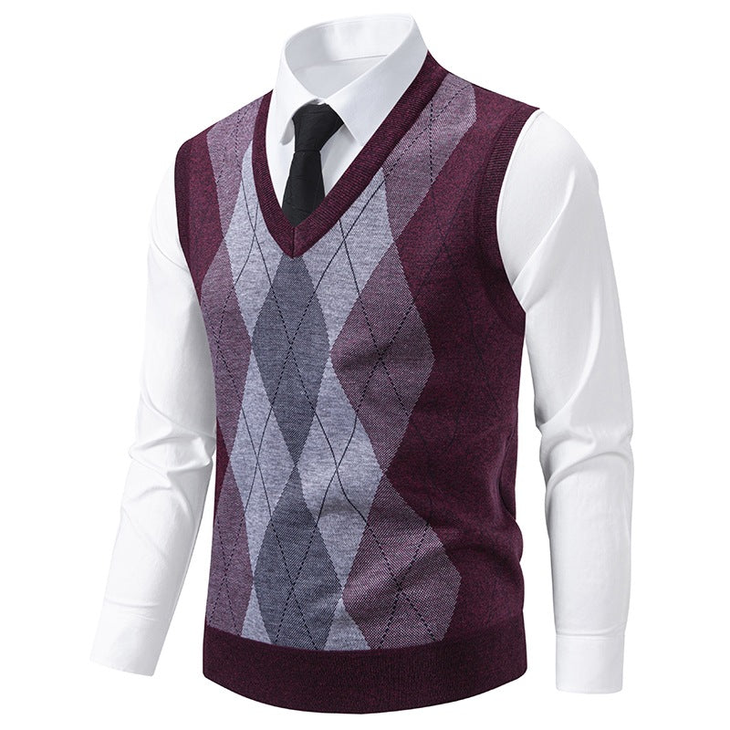 Herren V-Ausschnitt Strickpullover mit elegantem Rautenmuster Aliams