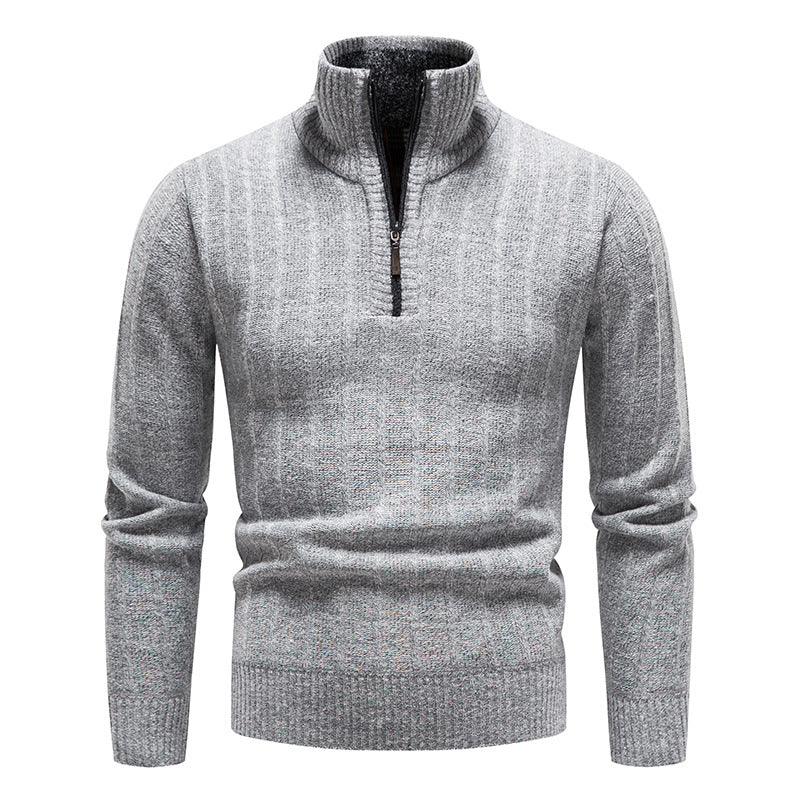 Herren eleganter Strickpullover mit Stehkragen und kurzer Reißverschluss Aliams