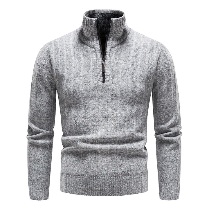 Herren eleganter Strickpullover mit Stehkragen und kurzer Reißverschluss Aliams