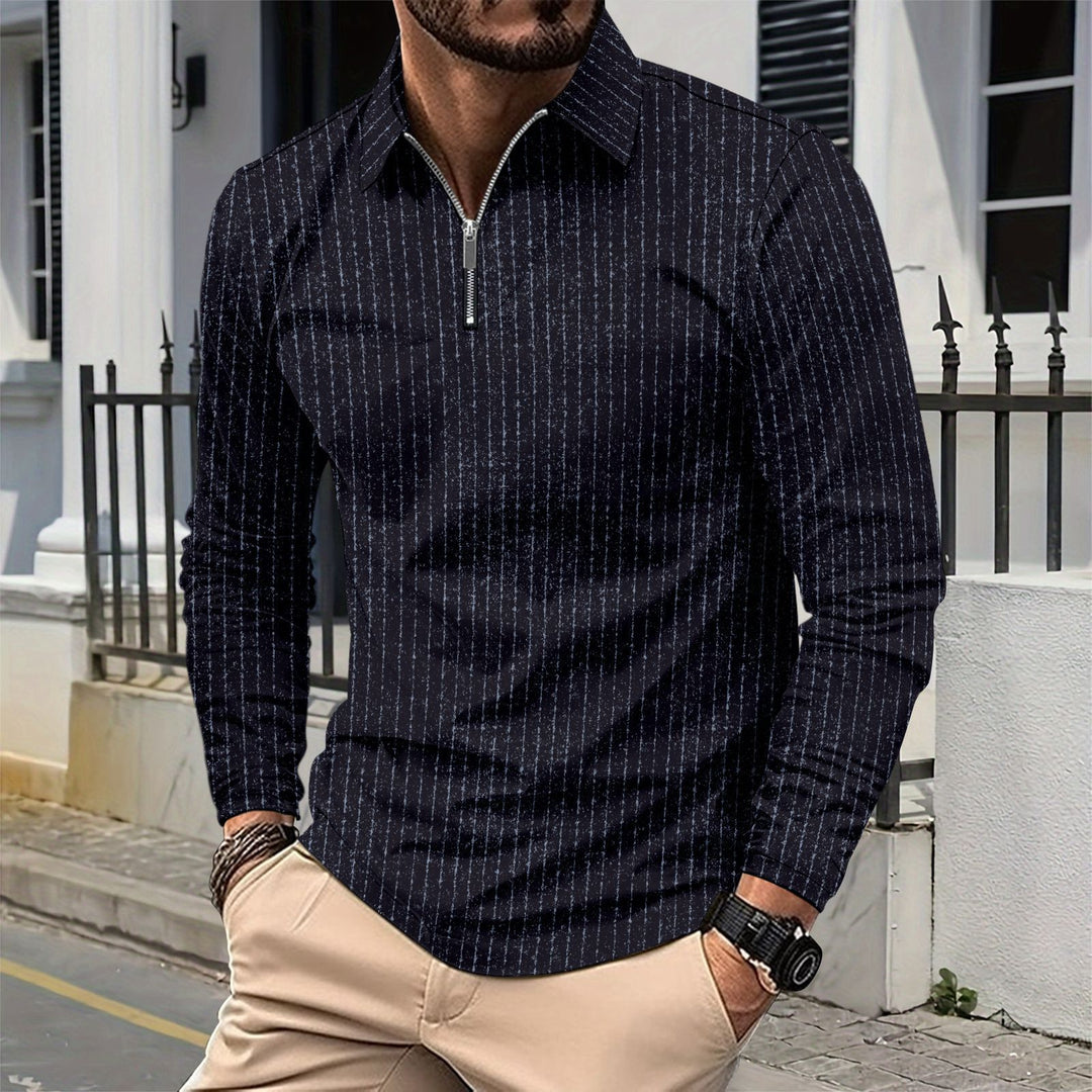 Herren elegantes Langarmshirt mit Reißverschluss und feinen Streifen Aliams