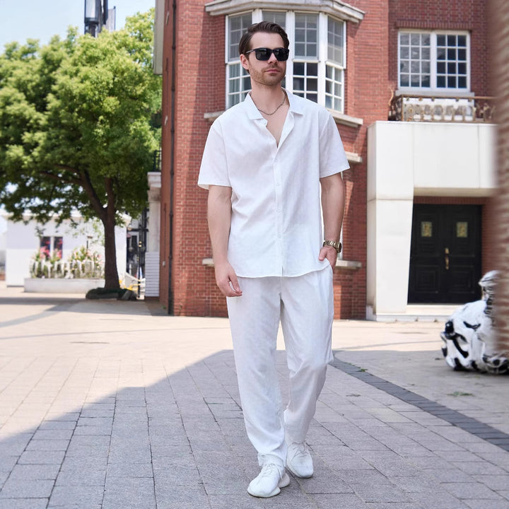 Herren stilvolles Kurzarm-Hemd und Hose Set Aliams