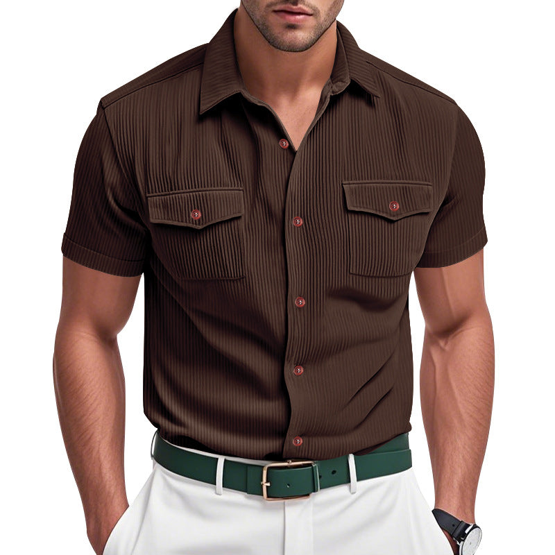 Herren kurzärmeliges Hemd mit strukturiertem Gewebe und Brusttaschen Aliams