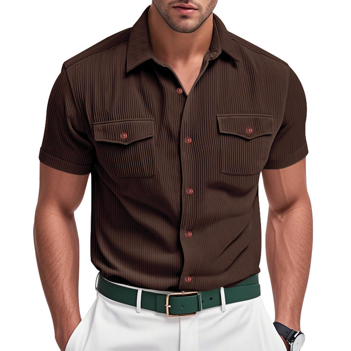 Herren kurzärmeliges Hemd mit strukturiertem Gewebe und Brusttaschen Aliams