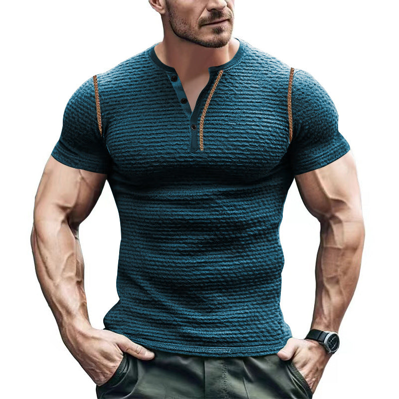 Herren Kurzarm-Henley-T-Shirt mit strukturiertem Design und praktischer Knopfleiste Aliams
