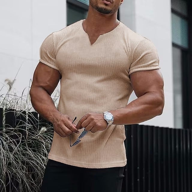 Herren Kurzarm T-Shirt mit modernem V-Ausschnitt und figurbetontem Schnitt Aliams