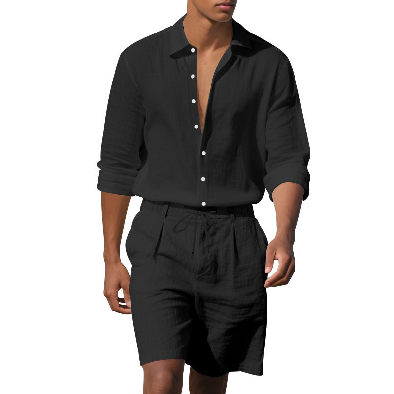 Herren Elegantes Langarmhemd und Shorts Set mit atmungsaktiven Materialien Aliams