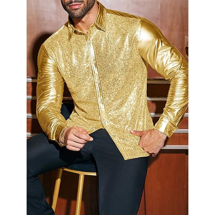 Herren elegante Paillettenhemd mit luxuriösem Flockmuster Aliams