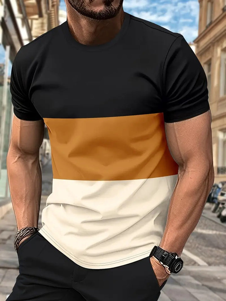 Herren T-Shirt mit modernem Farbblock-Design und Rundhalsausschnitt Aliams