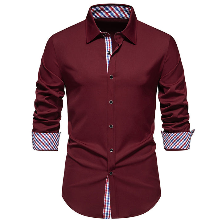 Herren elegantes Langarmhemd mit modernen Karodetails Aliams