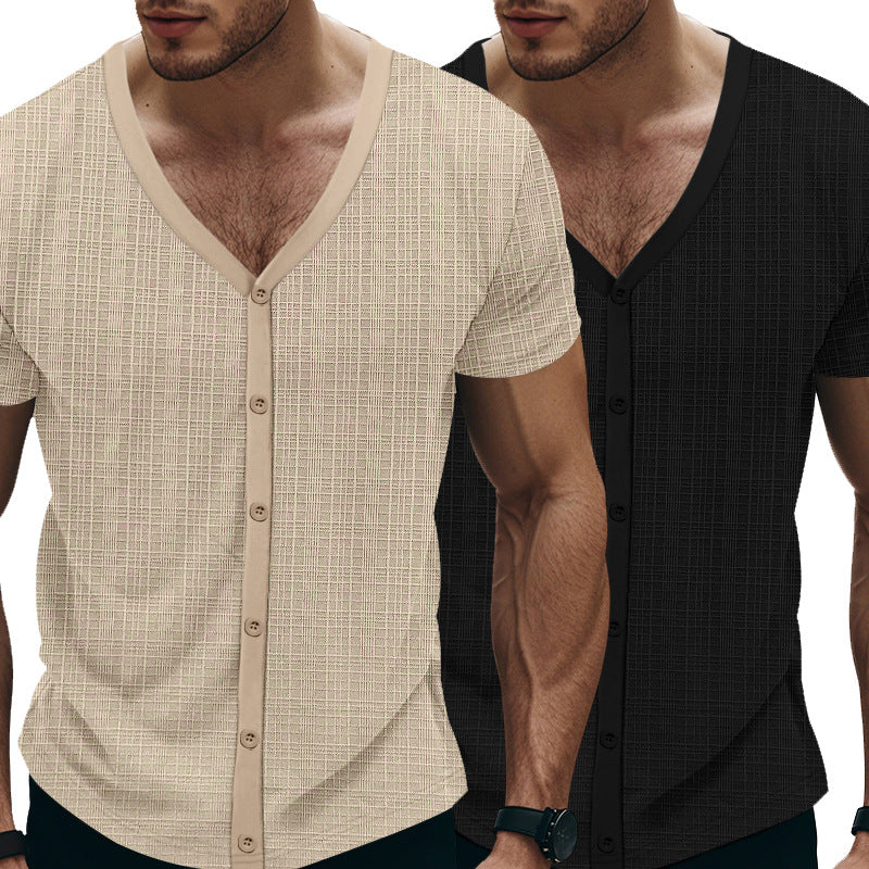 Herren elegantes Kurzarm-Henley-Shirt mit strukturiertem Design Aliams