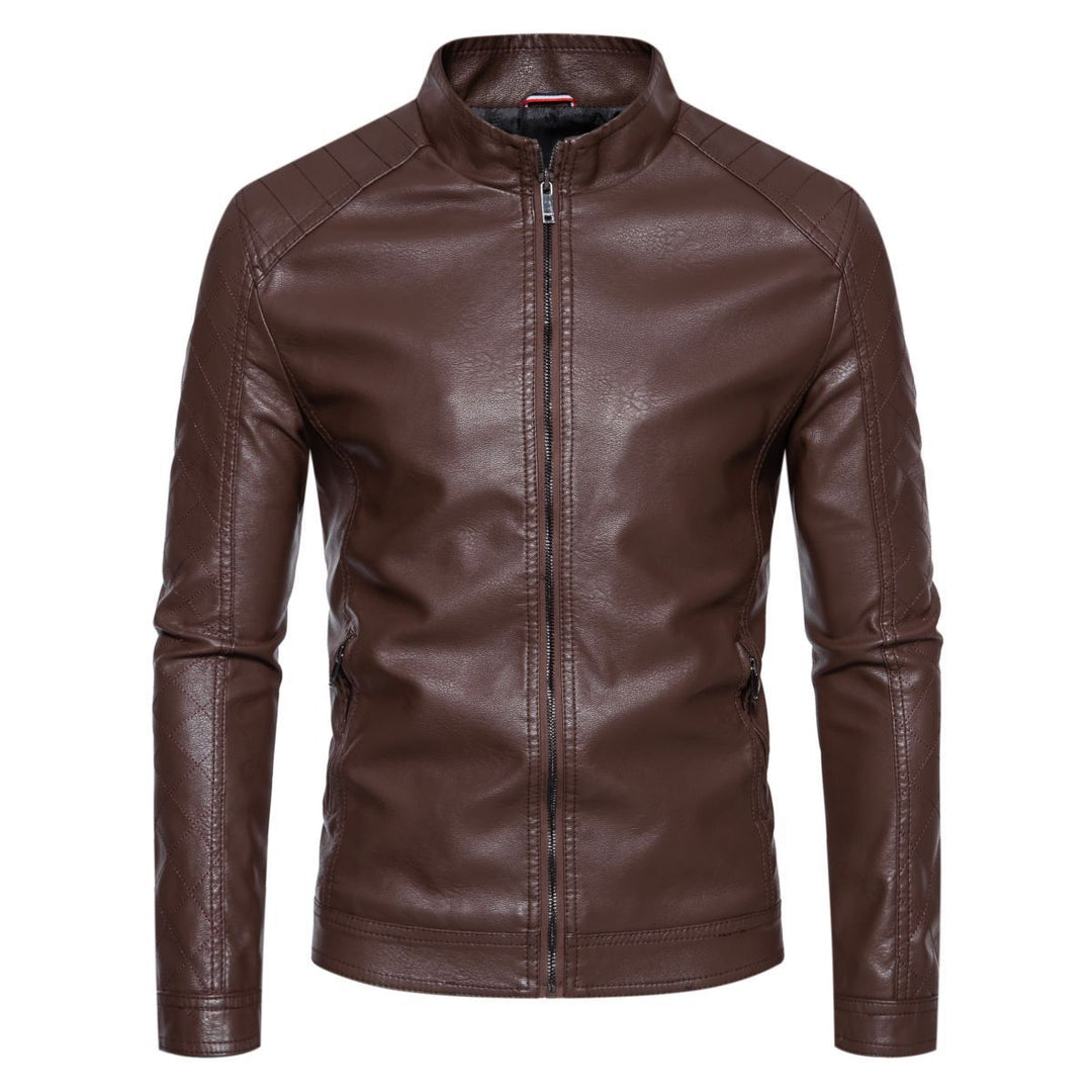 Herren hochwertige Kunstlederjacke mit gesteppter Schulterpartie Aliams