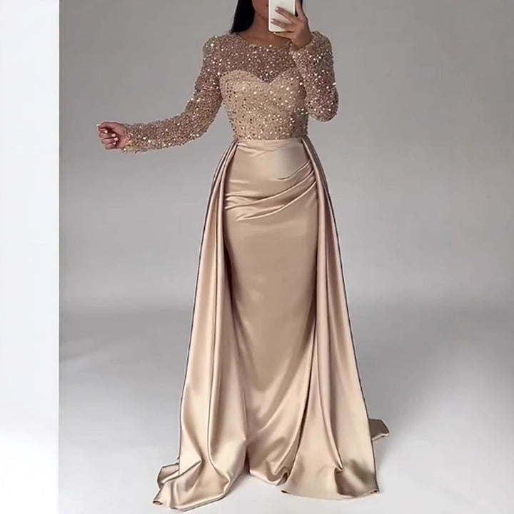 Damen Glamouröses Abendkleid mit Funkelnden Perlen und Fließendem Rock Aliams