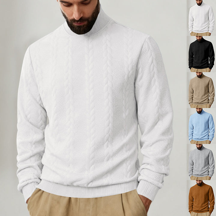 Herren Strickpullover mit hohem Kragen und Zopfmuster Aliams