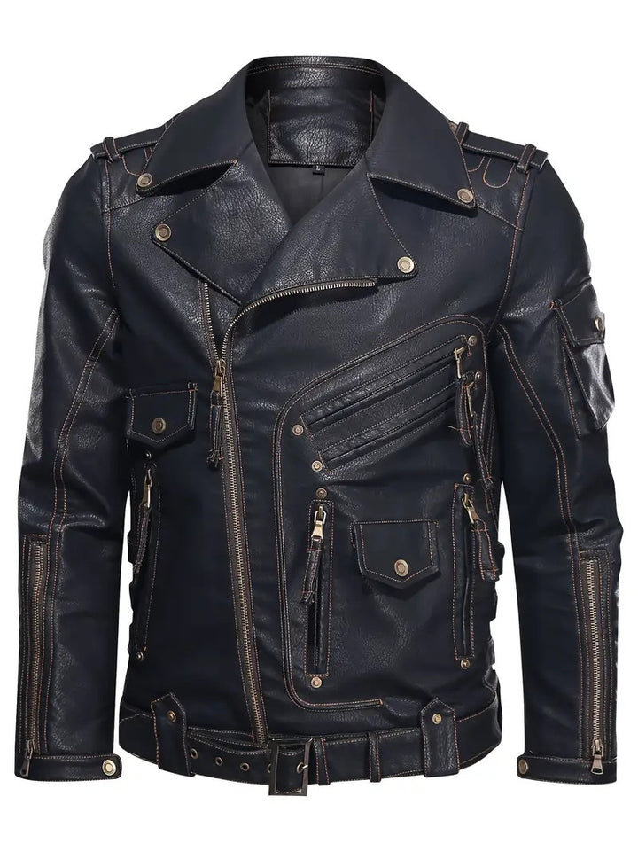 Herren stylische Bikerjacke mit mehreren Reißverschlusstaschen und Gürteldetail Aliams
