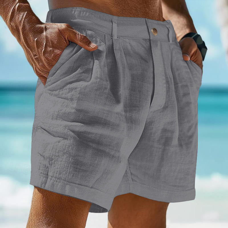 Herren elegante Freizeitshorts aus atmungsaktivem Leinenmix mit praktischen Taschen Aliams